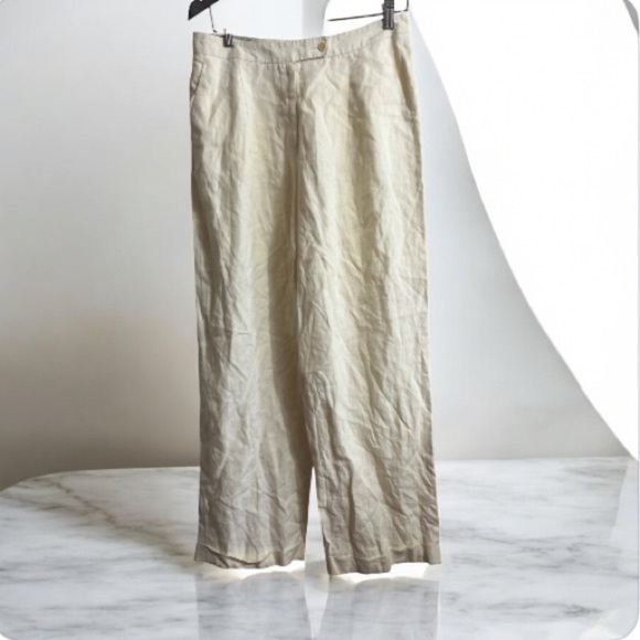 Giorgio Armani Cream Classico Trousers Cuffed Pleated Sz 46 US Sz 10-12 Women